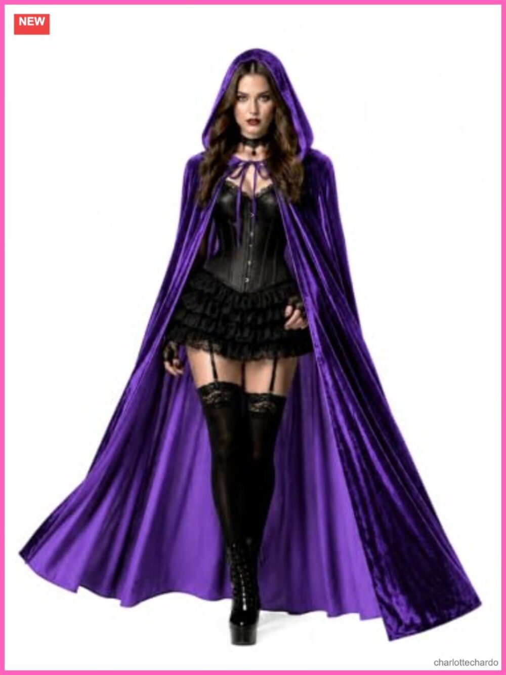 Velvet Hooded Cape Cloak Costume Halloween Robe
